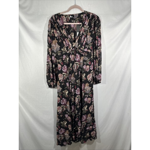 NWT The Kooples [ SZ 3 ] English Rose Floral Long Sleeve Maxi Dress Black #U1266 - Picture 9 of 16